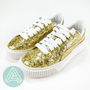 Puma Basket Platform Glitter Sneakers - Gold